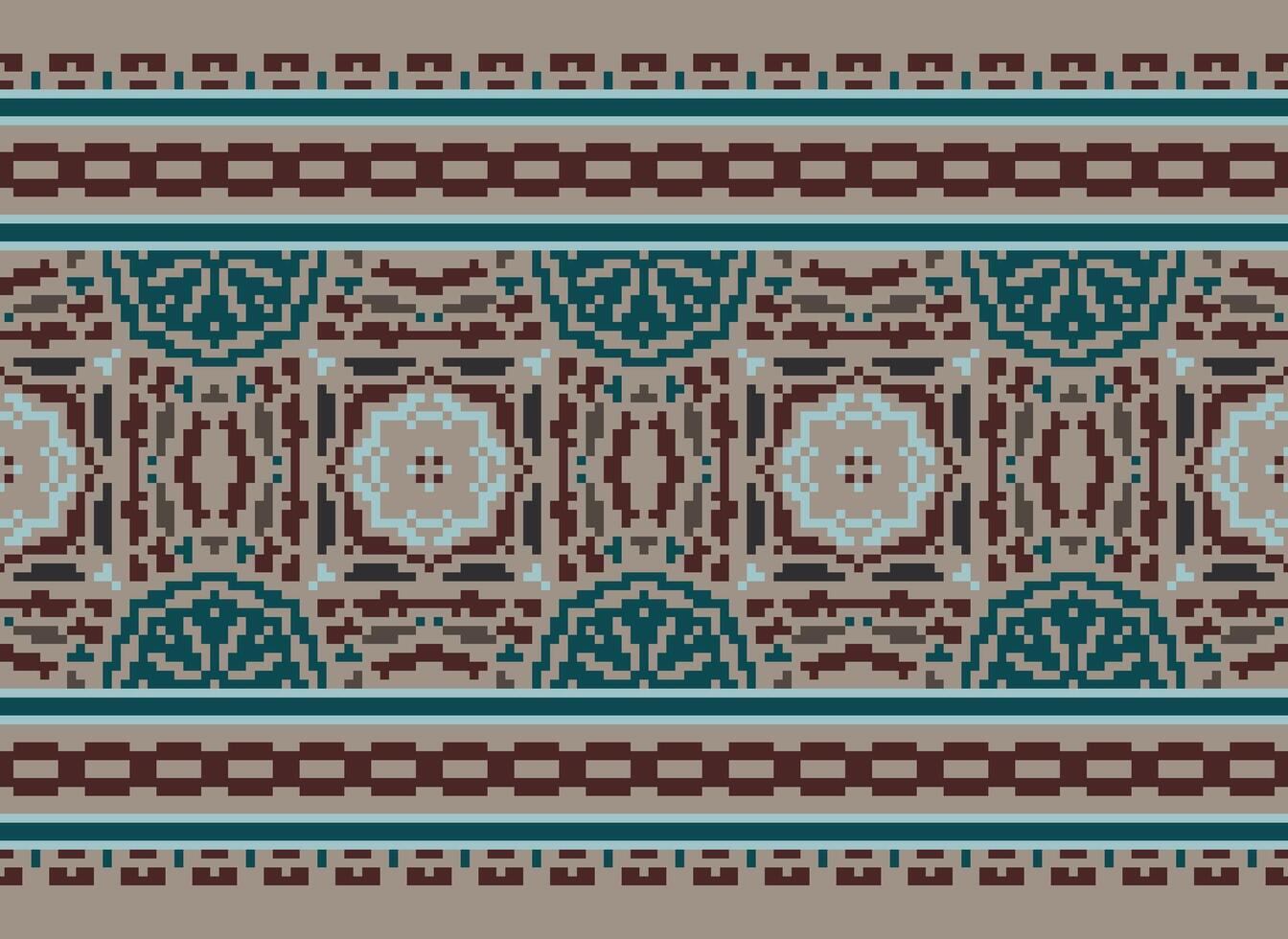 Pixel Ethnic pattern vector background. seamless pattern traditional, Design for background, wallpaper, Batik, fabric, carpet, clothing, wrapping, and textile.ethnic pattern Vector illustration.