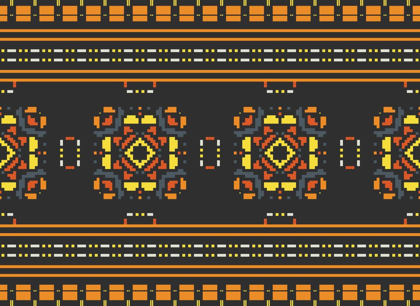 Pixel Ethnic pattern vector background. seamless pattern traditional, Design for background, wallpaper, Batik, fabric, carpet, clothing, wrapping, and textile.ethnic pattern Vector illustration.