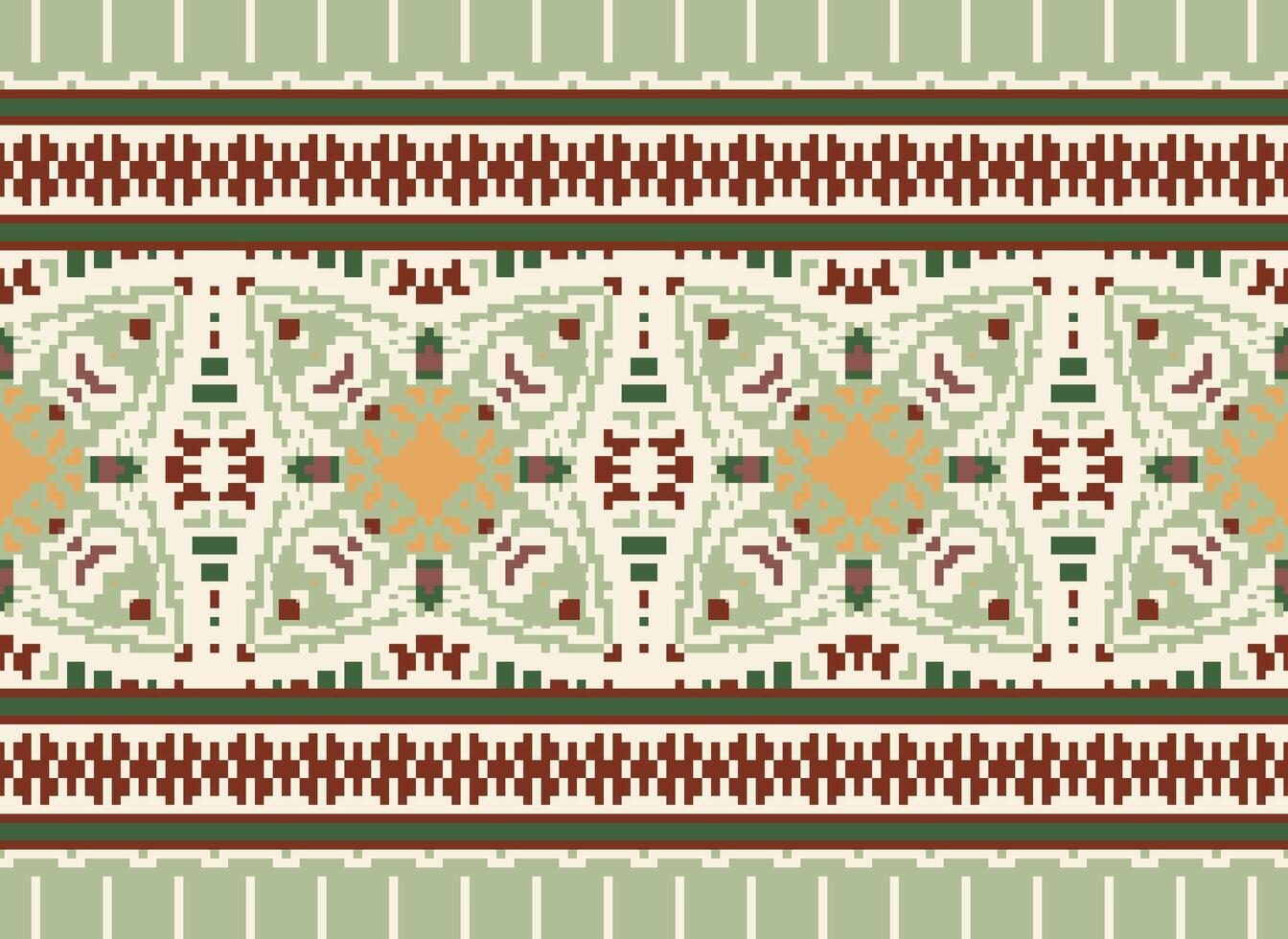 Nature vintages cross stitch traditional ethnic pattern paisley flower Ikat background abstract Aztec African Indonesian Indian seamless pattern for fabric print cloth dress carpet curtains and sarong vector