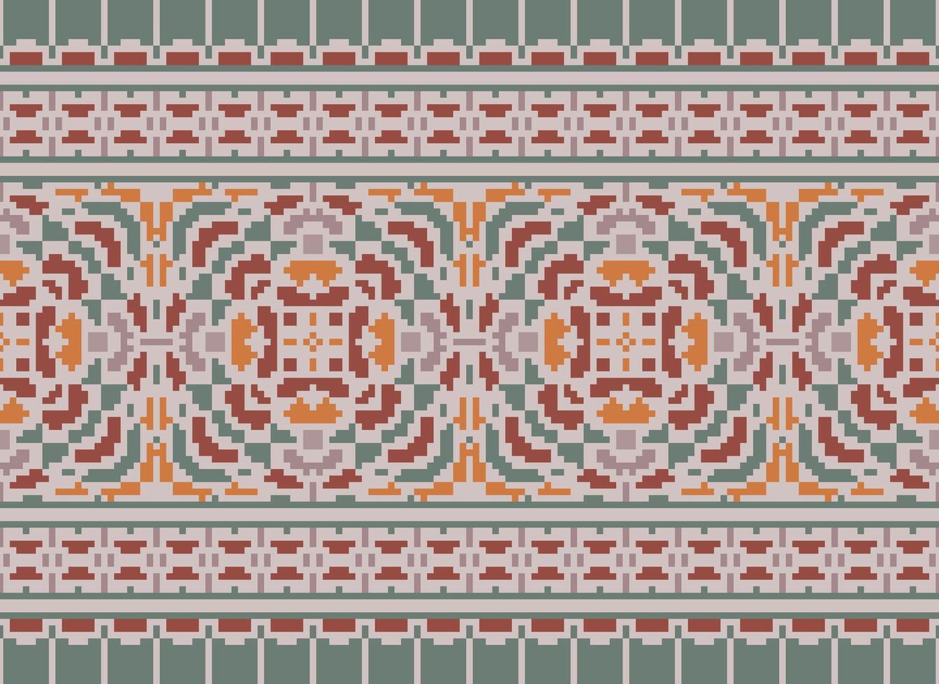 Pixel Ethnic pattern vector background. seamless pattern traditional, Design for background, wallpaper, Batik, fabric, carpet, clothing, wrapping, and textile.ethnic pattern Vector illustration.