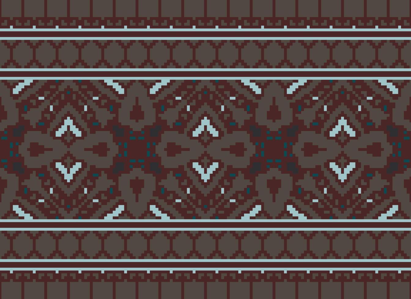 Pixel Ethnic pattern vector background. seamless pattern traditional, Design for background, wallpaper, Batik, fabric, carpet, clothing, wrapping, and textile.ethnic pattern Vector illustration.