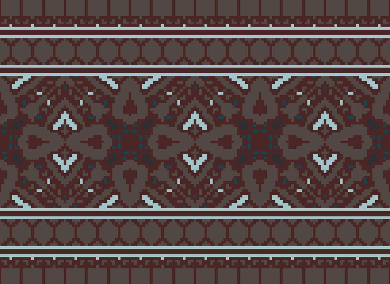 Pixel Ethnic pattern vector background. seamless pattern traditional, Design for background, wallpaper, Batik, fabric, carpet, clothing, wrapping, and textile.ethnic pattern Vector illustration.