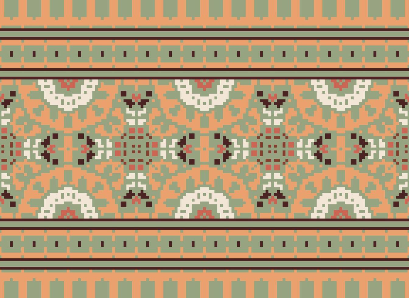 Nature vintages cross stitch traditional ethnic pattern paisley flower Ikat background abstract Aztec African Indonesian Indian seamless pattern for fabric print cloth dress carpet curtains and sarong vector