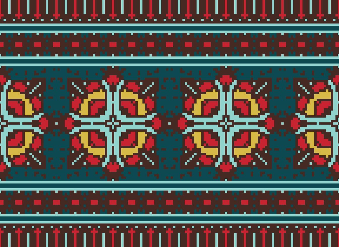 Pixel Ethnic pattern vector background. seamless pattern traditional, Design for background, wallpaper, Batik, fabric, carpet, clothing, wrapping, and textile.ethnic pattern Vector illustration.