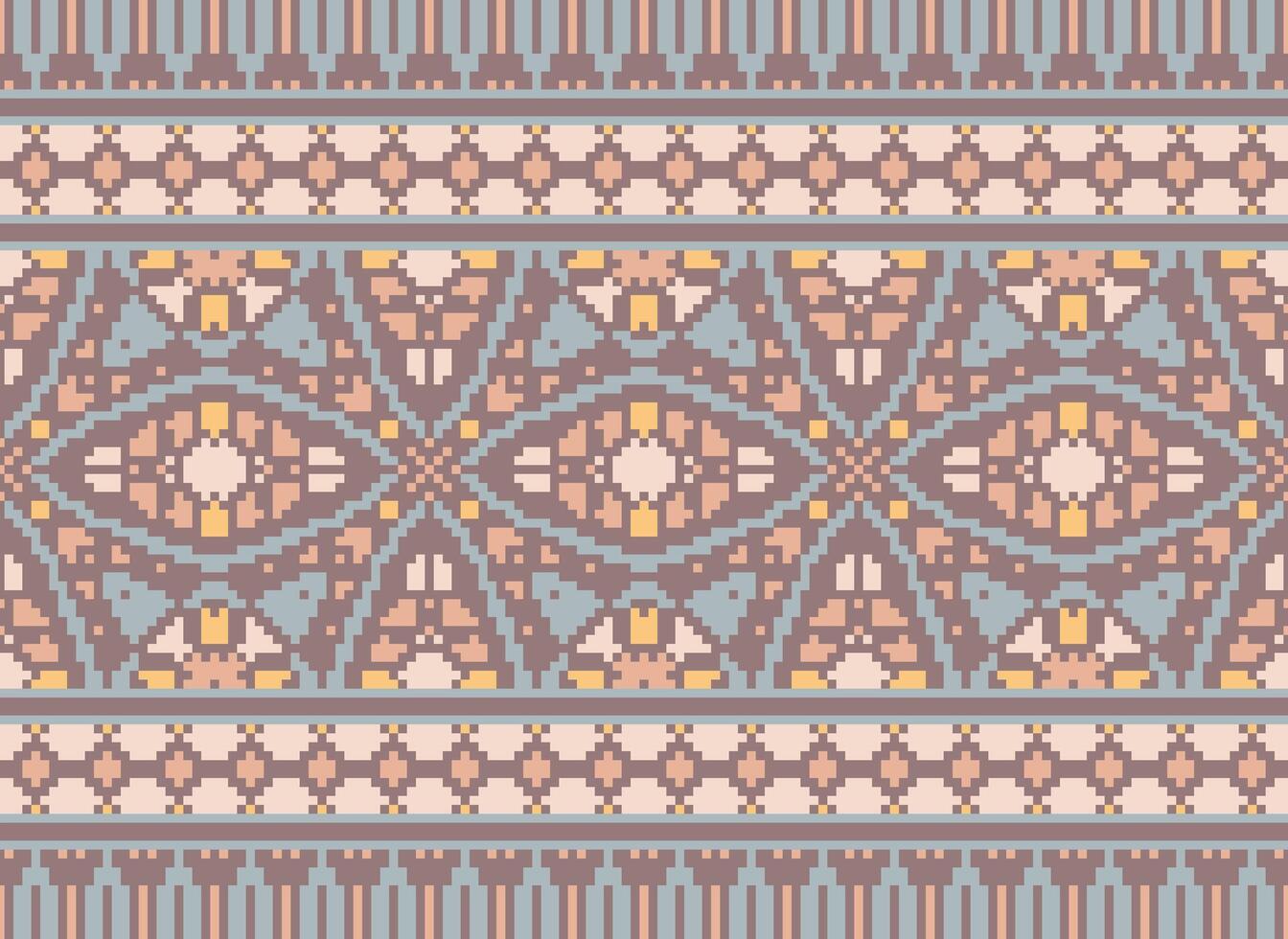 Pixel Ethnic pattern vector background. seamless pattern traditional, Design for background, wallpaper, Batik, fabric, carpet, clothing, wrapping, and textile.ethnic pattern Vector illustration.