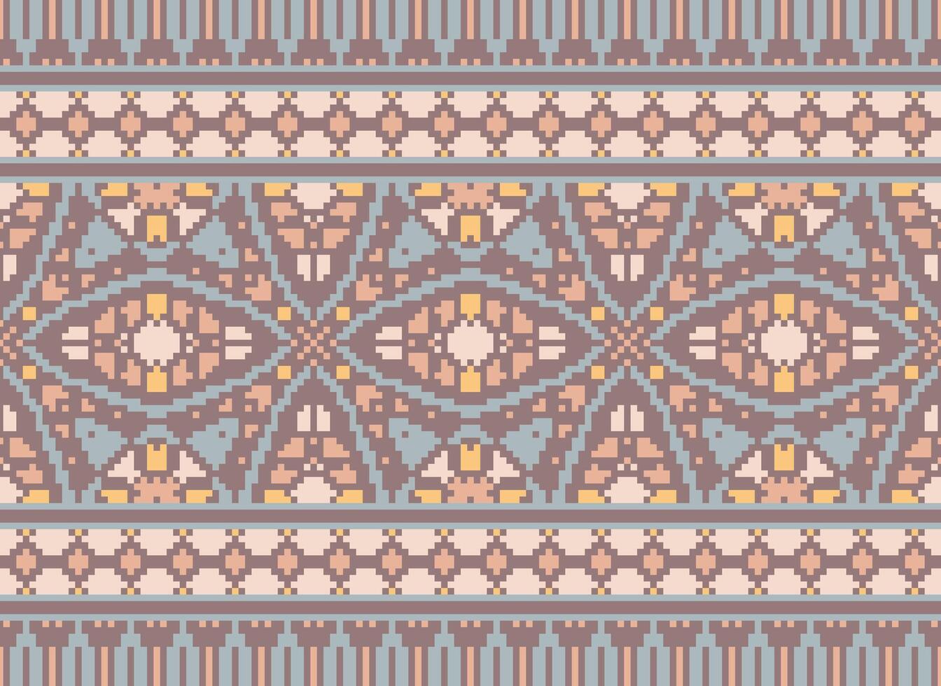 Pixel Ethnic pattern vector background. seamless pattern traditional, Design for background, wallpaper, Batik, fabric, carpet, clothing, wrapping, and textile.ethnic pattern Vector illustration.