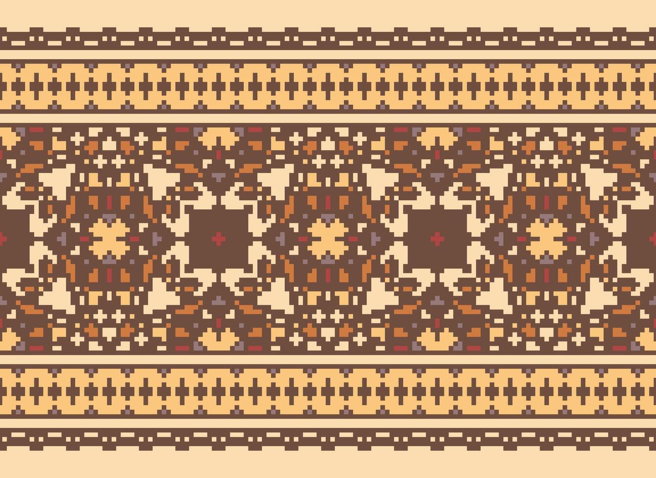 Pixel Ethnic pattern vector background. seamless pattern traditional, Design for background, wallpaper, Batik, fabric, carpet, clothing, wrapping, and textile.ethnic pattern Vector illustration.