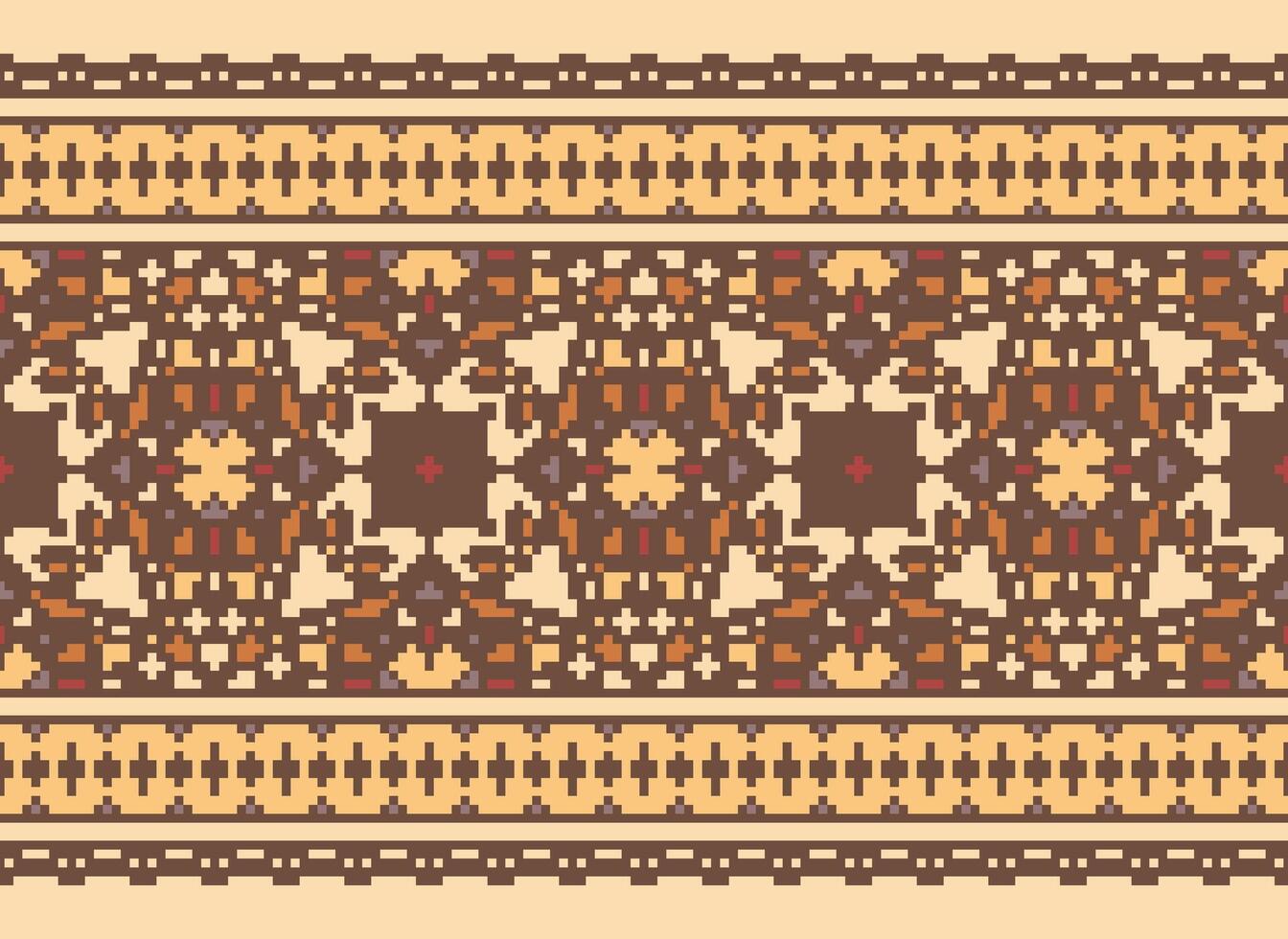 Pixel Ethnic pattern vector background. seamless pattern traditional, Design for background, wallpaper, Batik, fabric, carpet, clothing, wrapping, and textile.ethnic pattern Vector illustration.