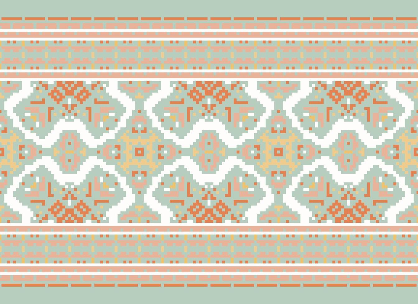 Cross Stitch Border. Embroidery Cross Stitch. Ethnic Patterns. Geometric Ethnic Indian pattern. Native Ethnic pattern.Texture Textile Fabric Clothing Knitwear print. Pixel Horizontal Seamless Vector. vector