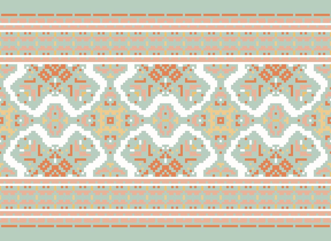 Cross Stitch Border. Embroidery Cross Stitch. Ethnic Patterns. Geometric Ethnic Indian pattern. Native Ethnic pattern.Texture Textile Fabric Clothing Knitwear print. Pixel Horizontal Seamless Vector. vector