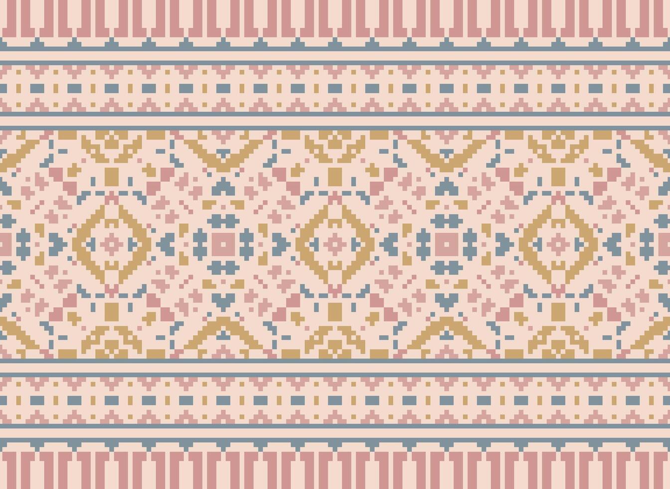 Pixel Ethnic pattern vector background. seamless pattern traditional, Design for background, wallpaper, Batik, fabric, carpet, clothing, wrapping, and textile.ethnic pattern Vector illustration.
