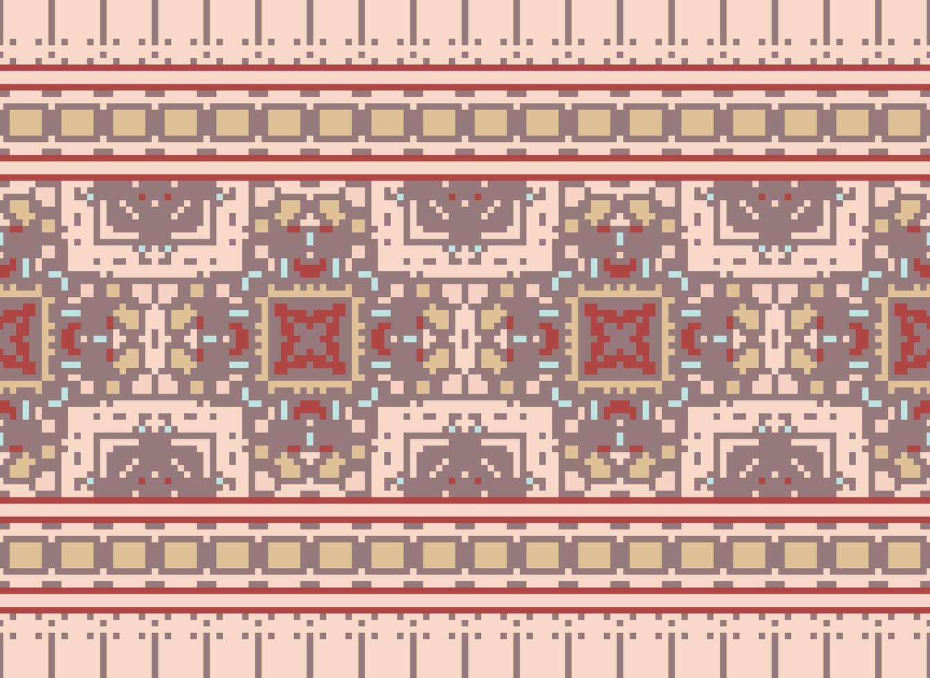 Pixel Ethnic pattern vector background. seamless pattern traditional, Design for background, wallpaper, Batik, fabric, carpet, clothing, wrapping, and textile.ethnic pattern Vector illustration.