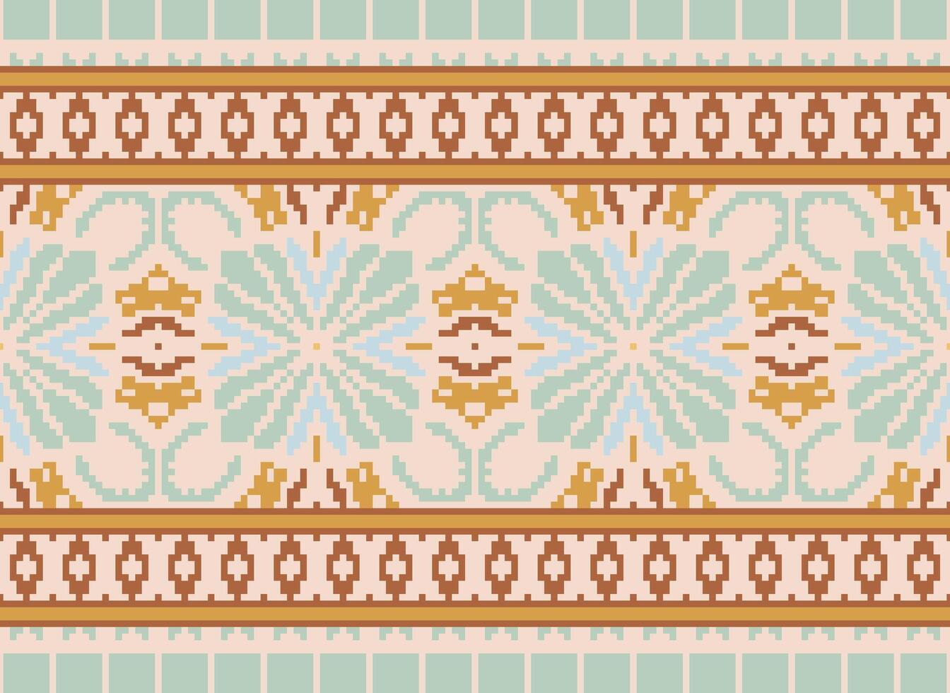 Pixel Ethnic pattern vector background. seamless pattern traditional, Design for background, wallpaper, Batik, fabric, carpet, clothing, wrapping, and textile.ethnic pattern Vector illustration.