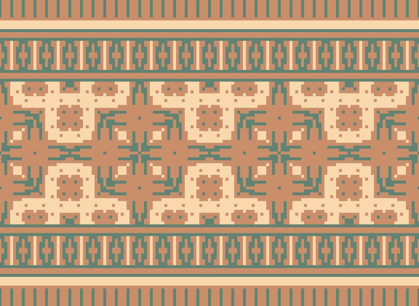 Pixel Ethnic pattern vector background. seamless pattern traditional, Design for background, wallpaper, Batik, fabric, carpet, clothing, wrapping, and textile.ethnic pattern Vector illustration.
