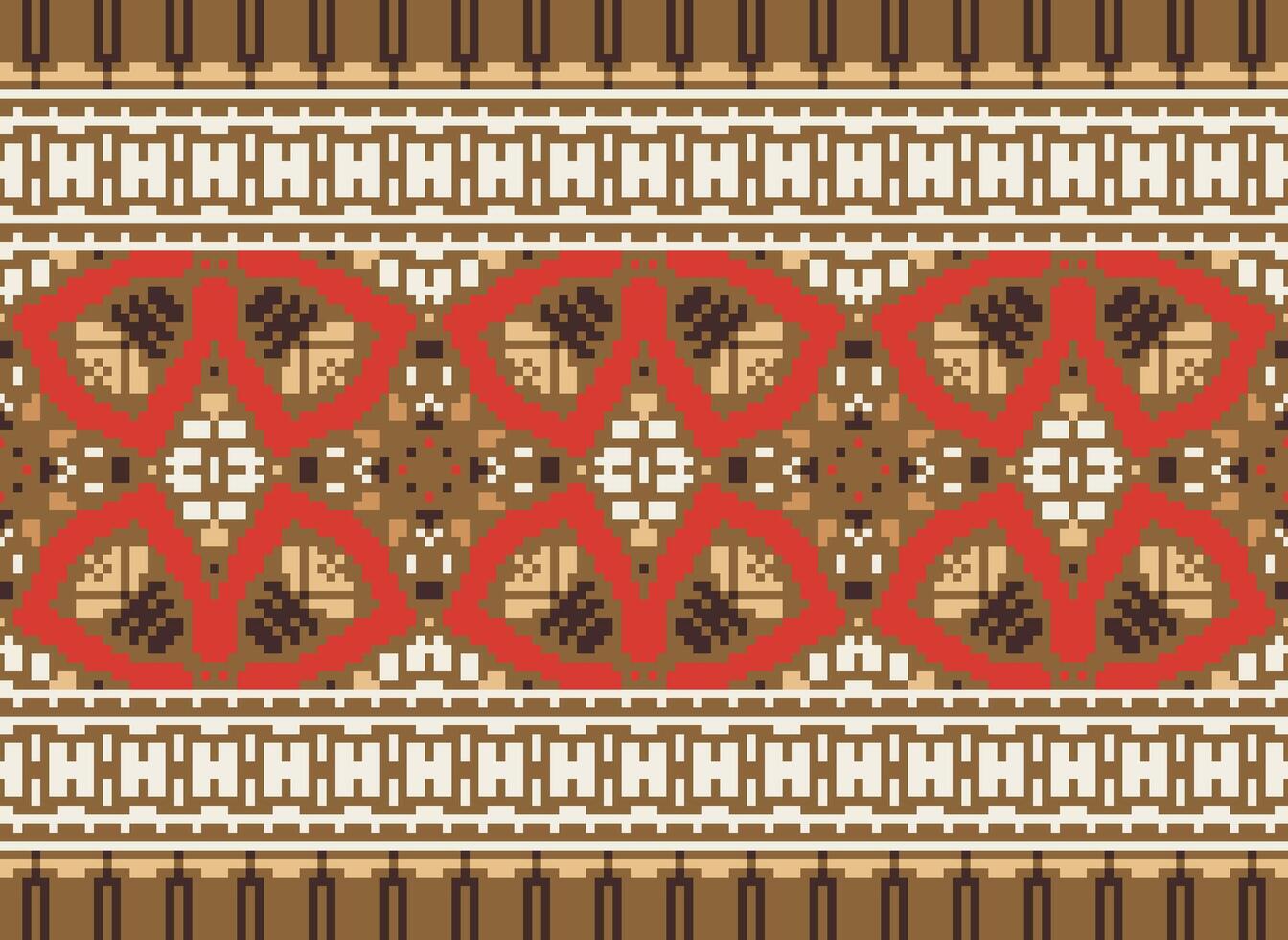 Cross Stitch pattern with Floral Designs. Traditional cross stitch needlework. Geometric Ethnic pattern, Embroidery, Textile ornamentation, fabric, Hand stitched pattern, Cultural stitching pixel art. vector