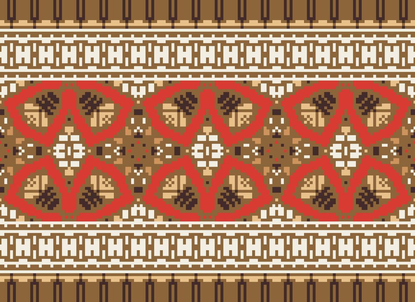 Cross Stitch pattern with Floral Designs. Traditional cross stitch needlework. Geometric Ethnic pattern, Embroidery, Textile ornamentation, fabric, Hand stitched pattern, Cultural stitching pixel art. vector