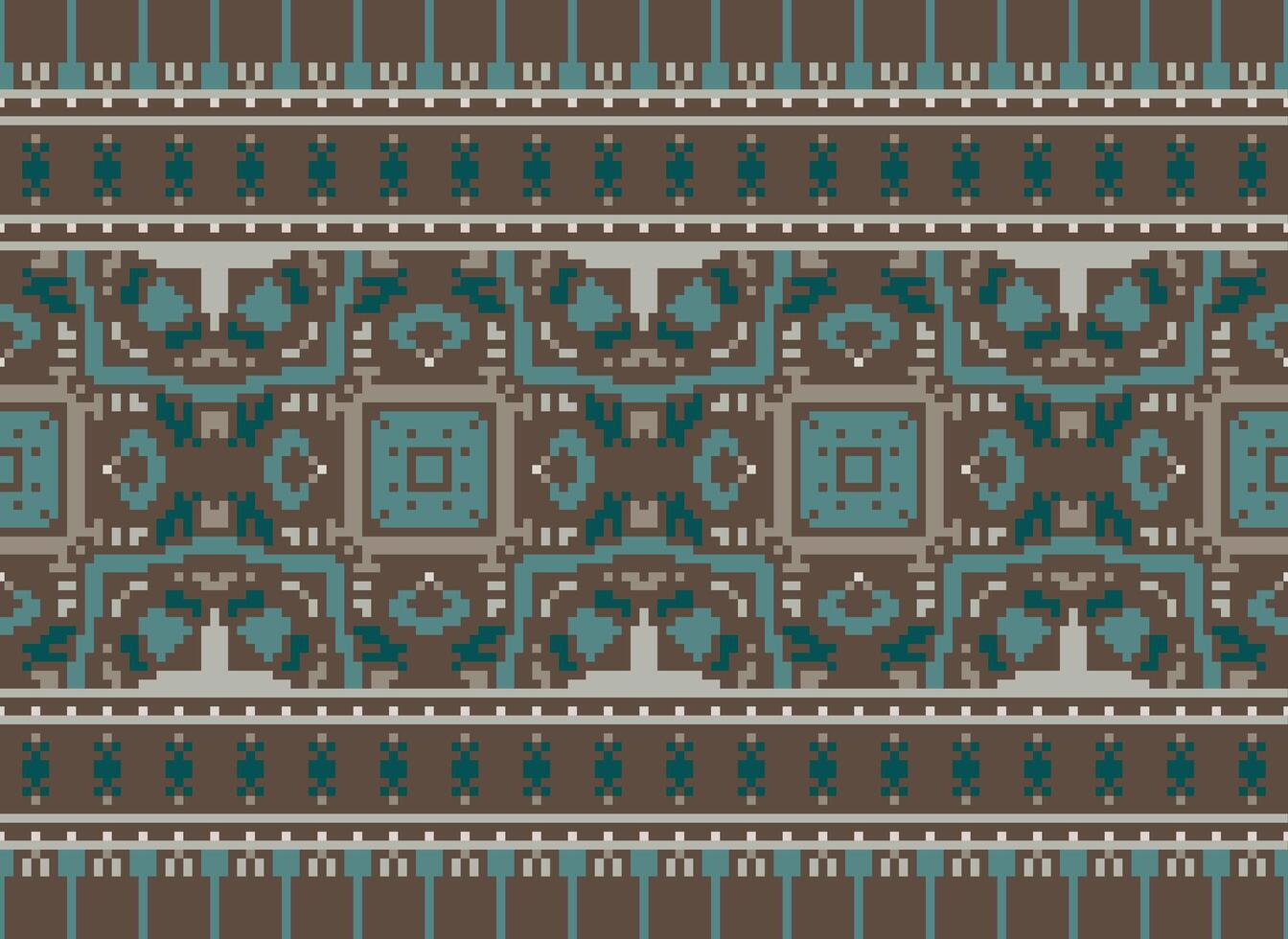 Cross Stitch Border. Embroidery Cross Stitch. Ethnic Patterns. Geometric Ethnic Indian pattern. Native Ethnic pattern.Texture Textile Fabric Clothing Knitwear print. Pixel Horizontal Seamless Vector. vector
