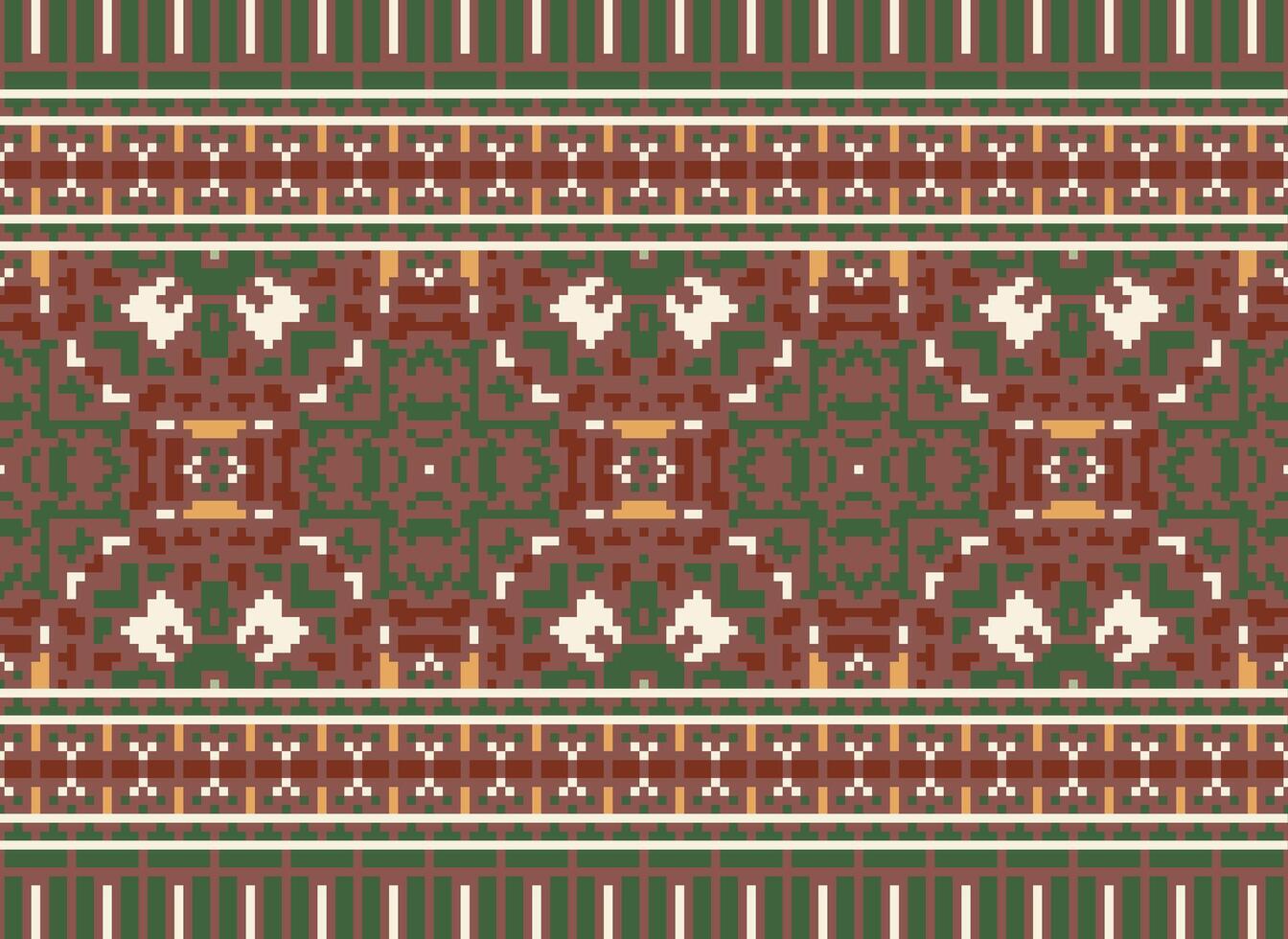 Cross Stitch Border. Embroidery Cross Stitch. Ethnic Patterns. Geometric Ethnic Indian pattern. Native Ethnic pattern.Texture Textile Fabric Clothing Knitwear print. Pixel Horizontal Seamless Vector. vector