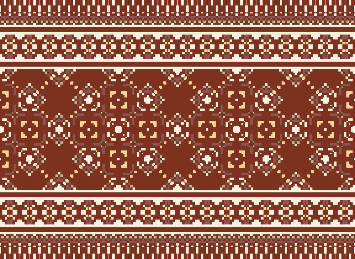 Pixel Ethnic pattern vector background. seamless pattern traditional, Design for background, wallpaper, Batik, fabric, carpet, clothing, wrapping, and textile.ethnic pattern Vector illustration.