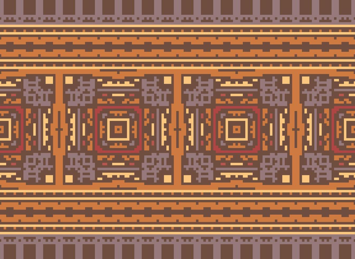 Cross Stitch Border. Embroidery Cross Stitch. Ethnic Patterns. Geometric Ethnic Indian pattern. Native Ethnic pattern.Texture Textile Fabric Clothing Knitwear print. Pixel Horizontal Seamless Vector. vector