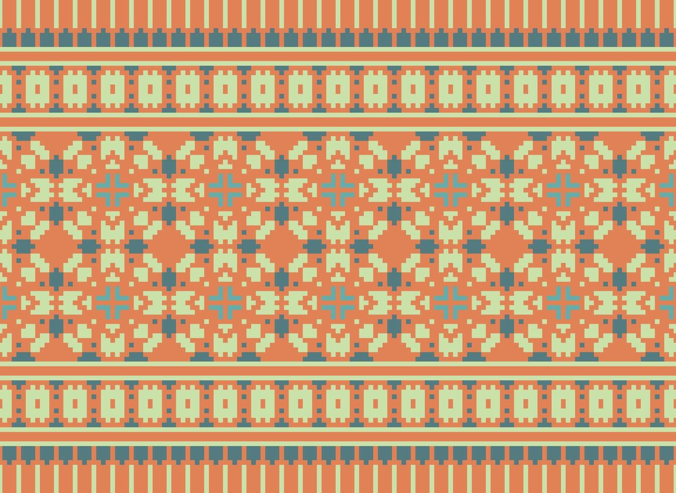 Cross Stitch pattern with Floral Designs. Traditional cross stitch needlework. Geometric Ethnic pattern, Embroidery, Textile ornamentation, fabric, Hand stitched pattern, Cultural stitching pixel art. vector