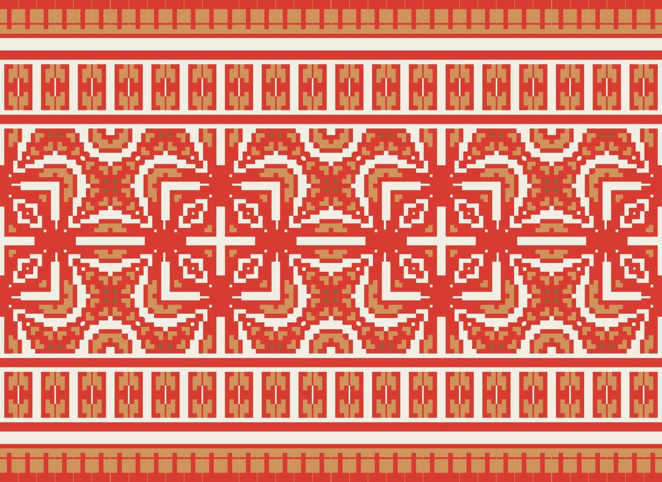 Cross Stitch pattern with Floral Designs. Traditional cross stitch needlework. Geometric Ethnic pattern, Embroidery, Textile ornamentation, fabric, Hand stitched pattern, Cultural stitching pixel art. vector