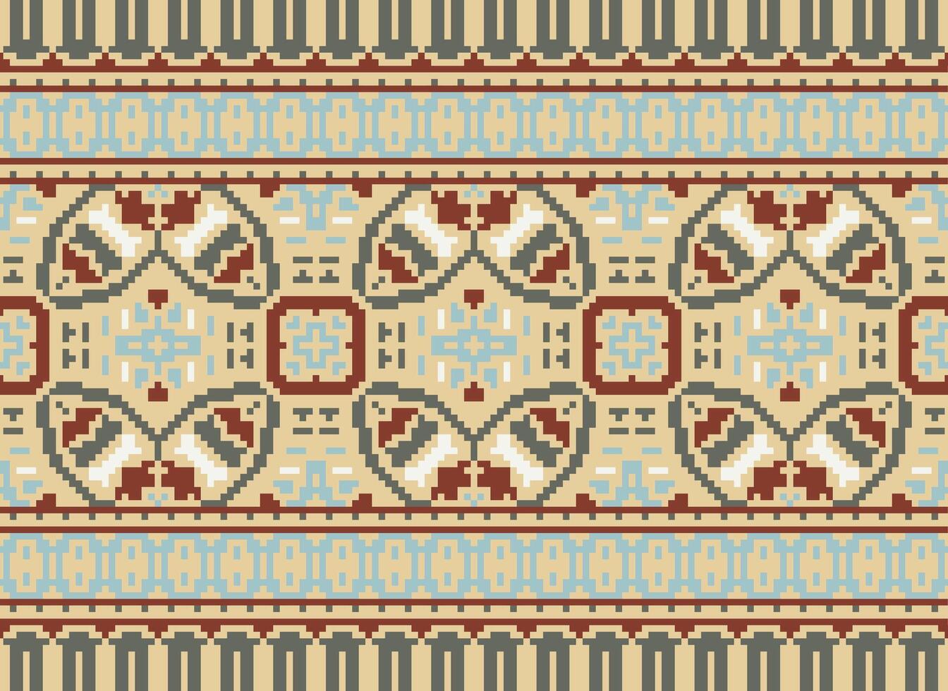 Cross Stitch pattern with Floral Designs. Traditional cross stitch needlework. Geometric Ethnic pattern, Embroidery, Textile ornamentation, fabric, Hand stitched pattern, Cultural stitching pixel art. vector