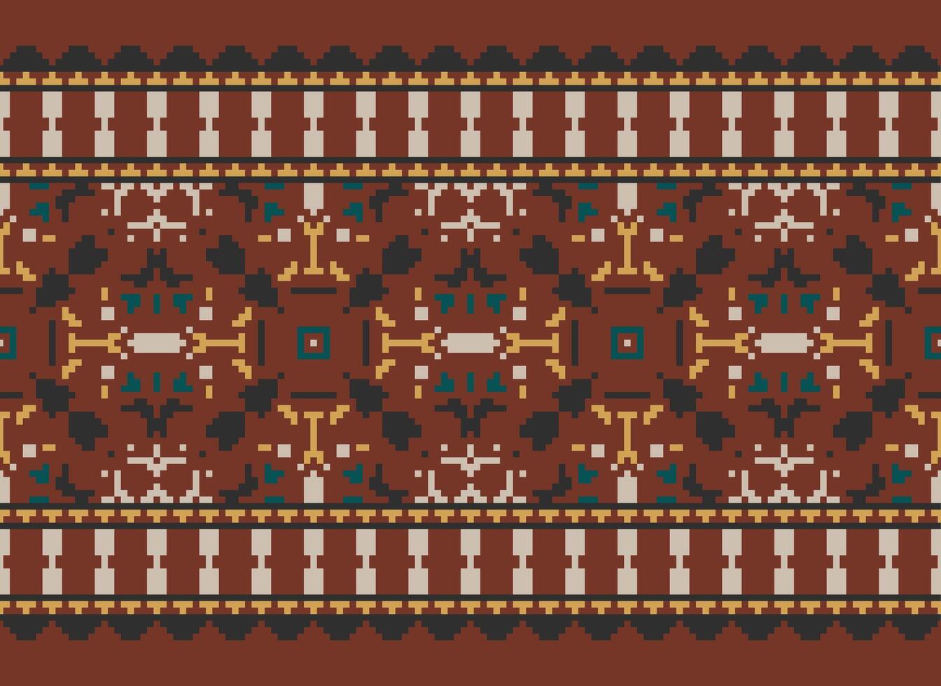Cross Stitch pattern with Floral Designs. Traditional cross stitch needlework. Geometric Ethnic pattern, Embroidery, Textile ornamentation, fabric, Hand stitched pattern, Cultural stitching pixel art. vector