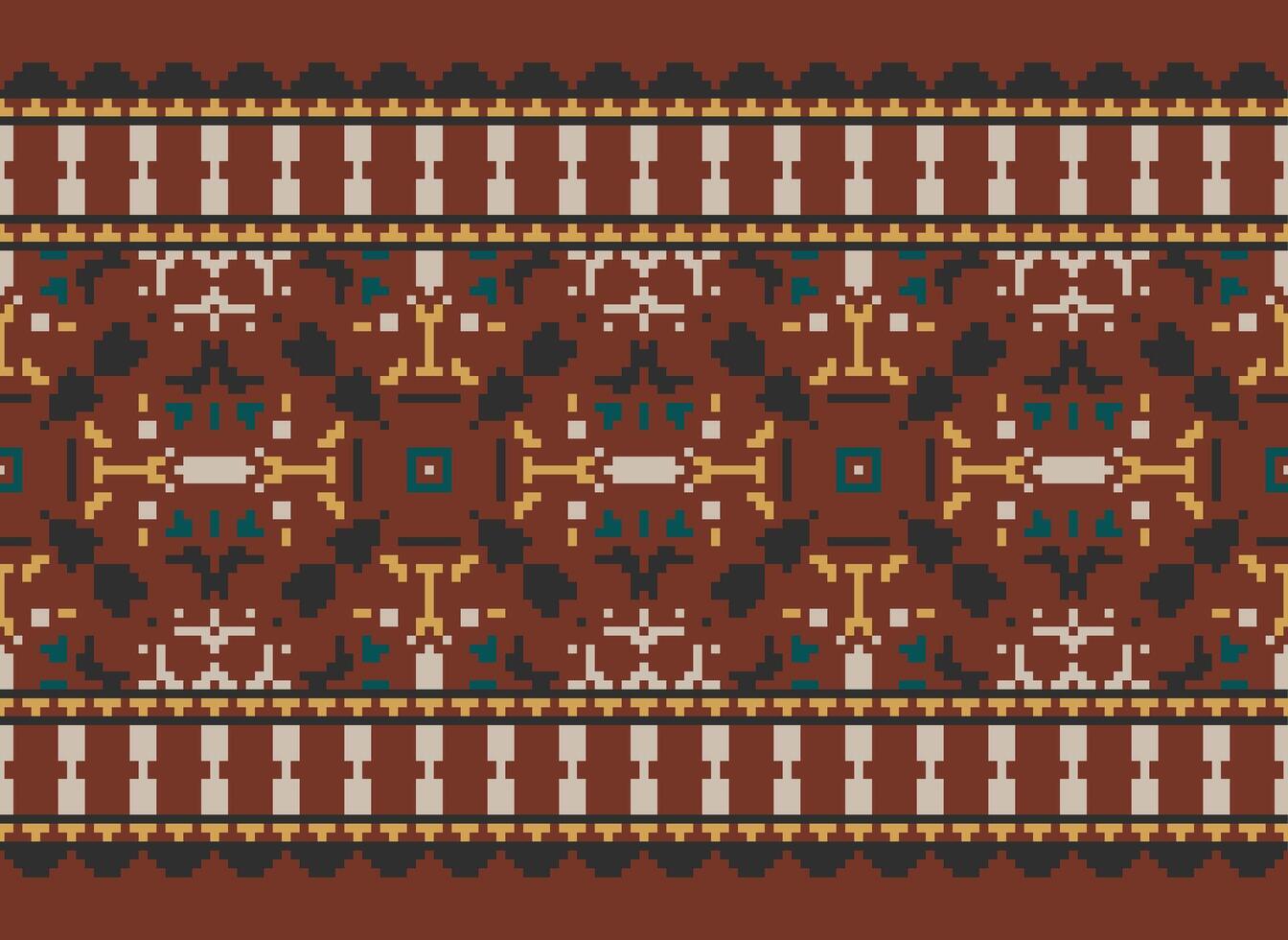 Cross Stitch pattern with Floral Designs. Traditional cross stitch needlework. Geometric Ethnic pattern, Embroidery, Textile ornamentation, fabric, Hand stitched pattern, Cultural stitching pixel art. vector