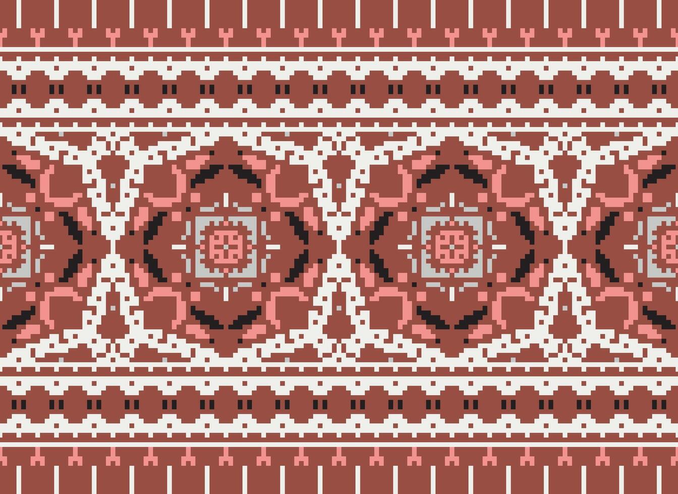 Pixel Cross Stitch pattern with Floral Designs. Traditional cross stitch needlework. Geometric Ethnic pattern, Embroidery, Textile ornamentation, fabric, Hand stitched pattern, pixel art. vector