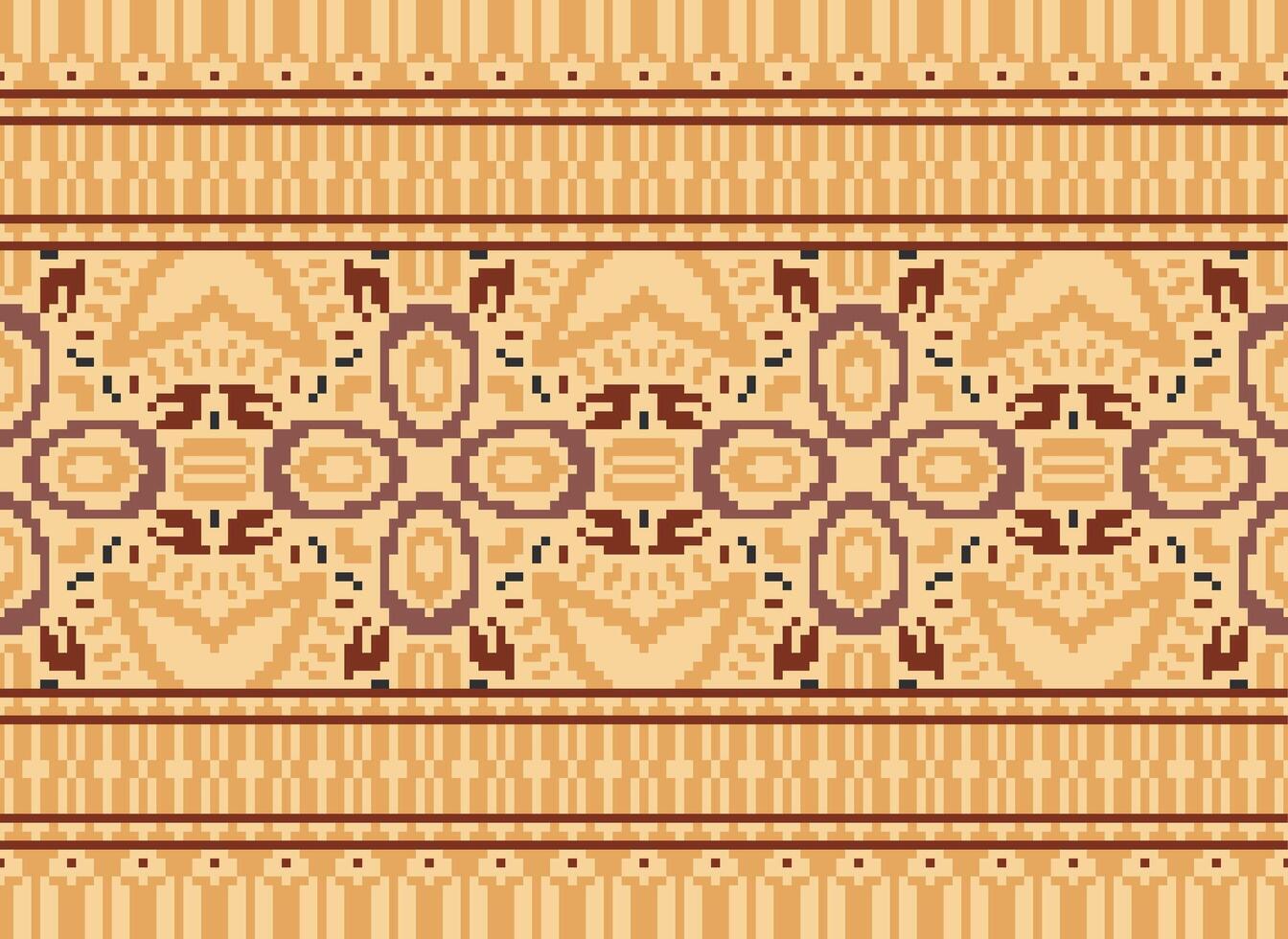 Cross Stitch Border. Embroidery Cross Stitch. Ethnic Patterns. Geometric Ethnic Indian pattern. Native Ethnic pattern.Texture Textile Fabric Clothing Knitwear print. Pixel Horizontal Seamless Vector. vector