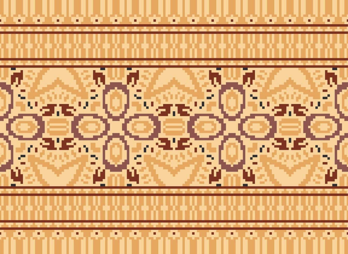 Cross Stitch Border. Embroidery Cross Stitch. Ethnic Patterns. Geometric Ethnic Indian pattern. Native Ethnic pattern.Texture Textile Fabric Clothing Knitwear print. Pixel Horizontal Seamless Vector. vector