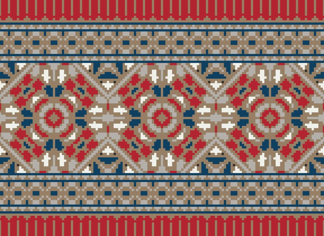 Pixel traditional ethnic pattern paisley flower Ikat background abstract Aztec African Indonesian Indian seamless pattern for fabric print cloth dress carpet curtains and sarong vector