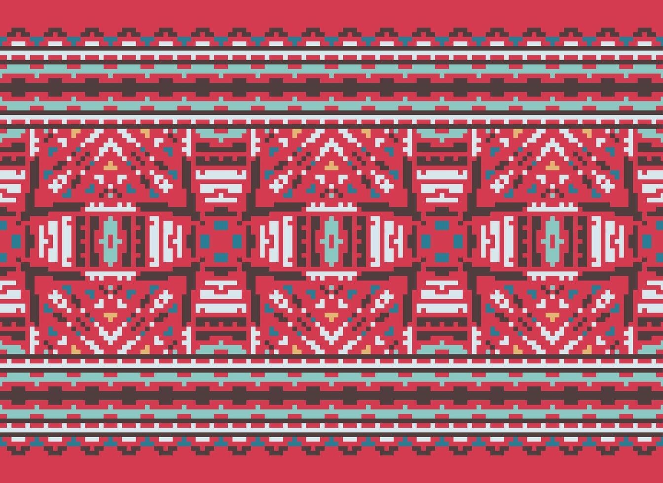 Cross Stitch Border. Embroidery Cross Stitch. Ethnic Patterns. Geometric Ethnic Indian pattern. Native Ethnic pattern.Texture Textile Fabric Clothing Knitwear print. Pixel Horizontal Seamless Vector. vector