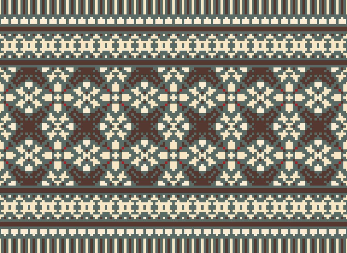 Cross Stitch Border. Embroidery Cross Stitch. Ethnic Patterns. Geometric Ethnic Indian pattern. Native Ethnic pattern.Texture Textile Fabric Clothing Knitwear print. Pixel Horizontal Seamless Vector. vector