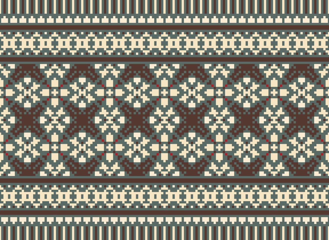 Cross Stitch Border. Embroidery Cross Stitch. Ethnic Patterns. Geometric Ethnic Indian pattern. Native Ethnic pattern.Texture Textile Fabric Clothing Knitwear print. Pixel Horizontal Seamless Vector. vector