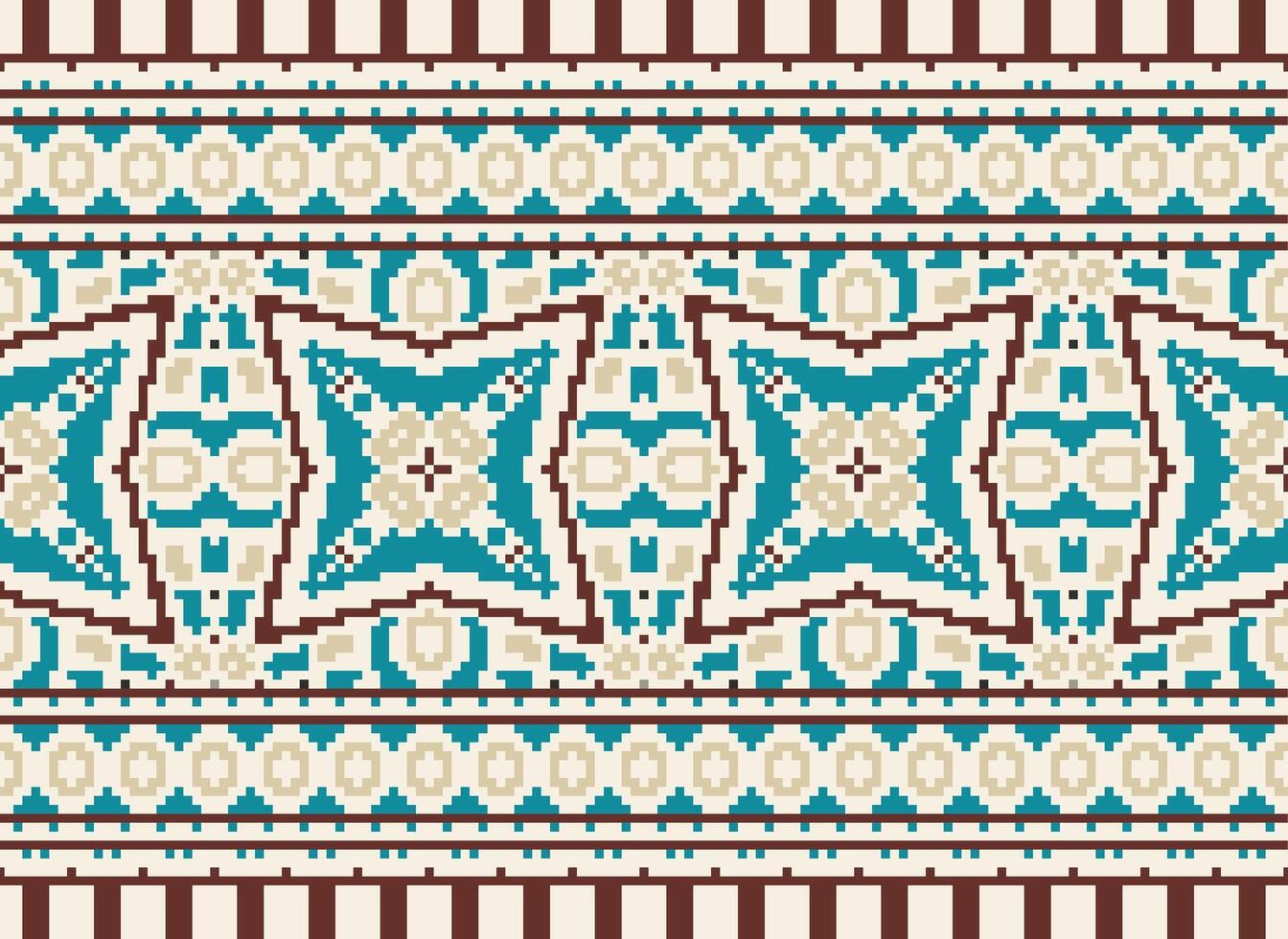 cruzar puntada modelo con floral diseños tradicional cruzar puntada costura. geométrico étnico patrón, bordado, textil ornamentación, tela, mano cosido patrón, cultural puntadas píxel Arte. vector