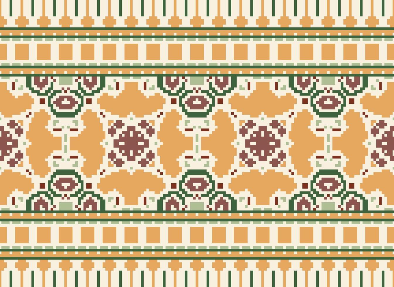 Cross Stitch Border. Embroidery Cross Stitch. Ethnic Patterns. Geometric Ethnic Indian pattern. Native Ethnic pattern.Texture Textile Fabric Clothing Knitwear print. Pixel Horizontal Seamless Vector. vector