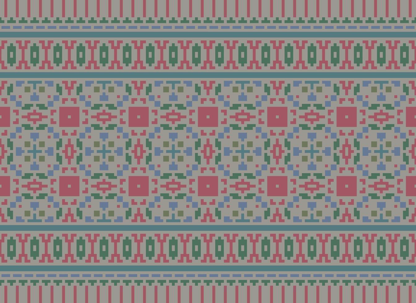 Pixel traditional ethnic pattern paisley flower Ikat background abstract Aztec African Indonesian Indian seamless pattern for fabric print cloth dress carpet curtains and sarong vector