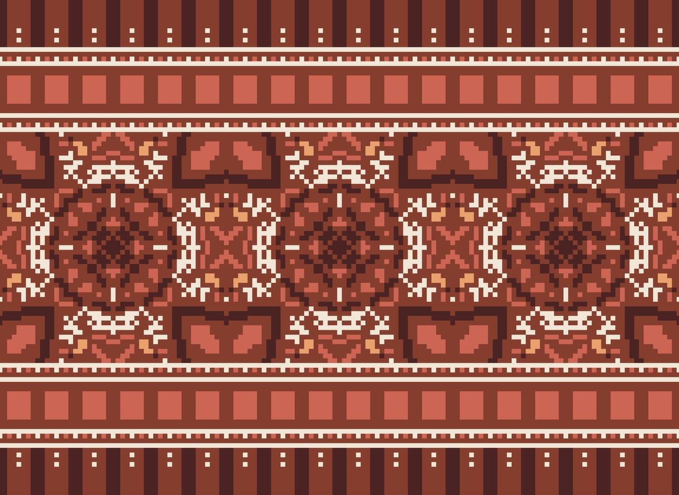Pixel traditional ethnic pattern paisley flower Ikat background abstract Aztec African Indonesian Indian seamless pattern for fabric print cloth dress carpet curtains and sarong vector