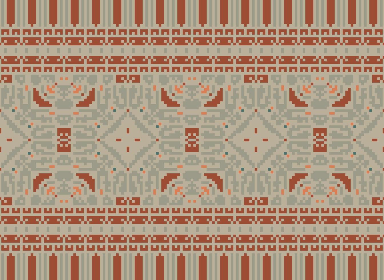 Cross Stitch pattern with Floral Designs. Traditional cross stitch needlework. Geometric Ethnic pattern, Embroidery, Textile ornamentation, fabric, Hand stitched pattern, Cultural stitching pixel art. vector