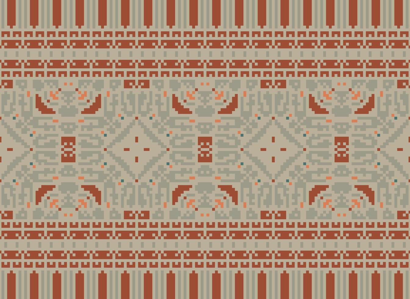 Cross Stitch pattern with Floral Designs. Traditional cross stitch needlework. Geometric Ethnic pattern, Embroidery, Textile ornamentation, fabric, Hand stitched pattern, Cultural stitching pixel art. vector