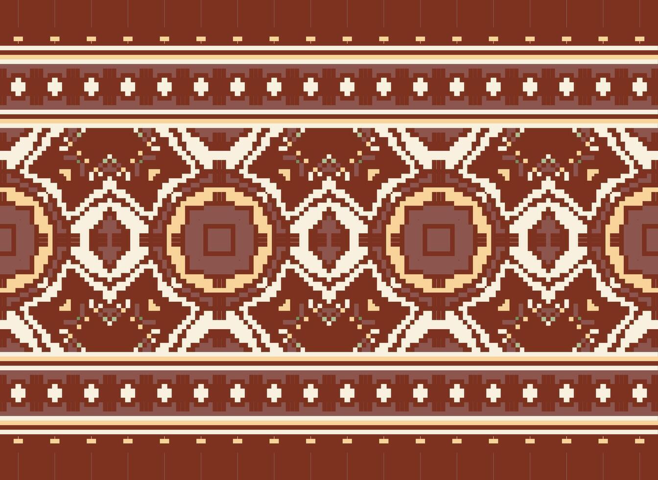 Cross Stitch Border. Embroidery Cross Stitch. Ethnic Patterns. Geometric Ethnic Indian pattern. Native Ethnic pattern.Texture Textile Fabric Clothing Knitwear print. Pixel Horizontal Seamless Vector. vector