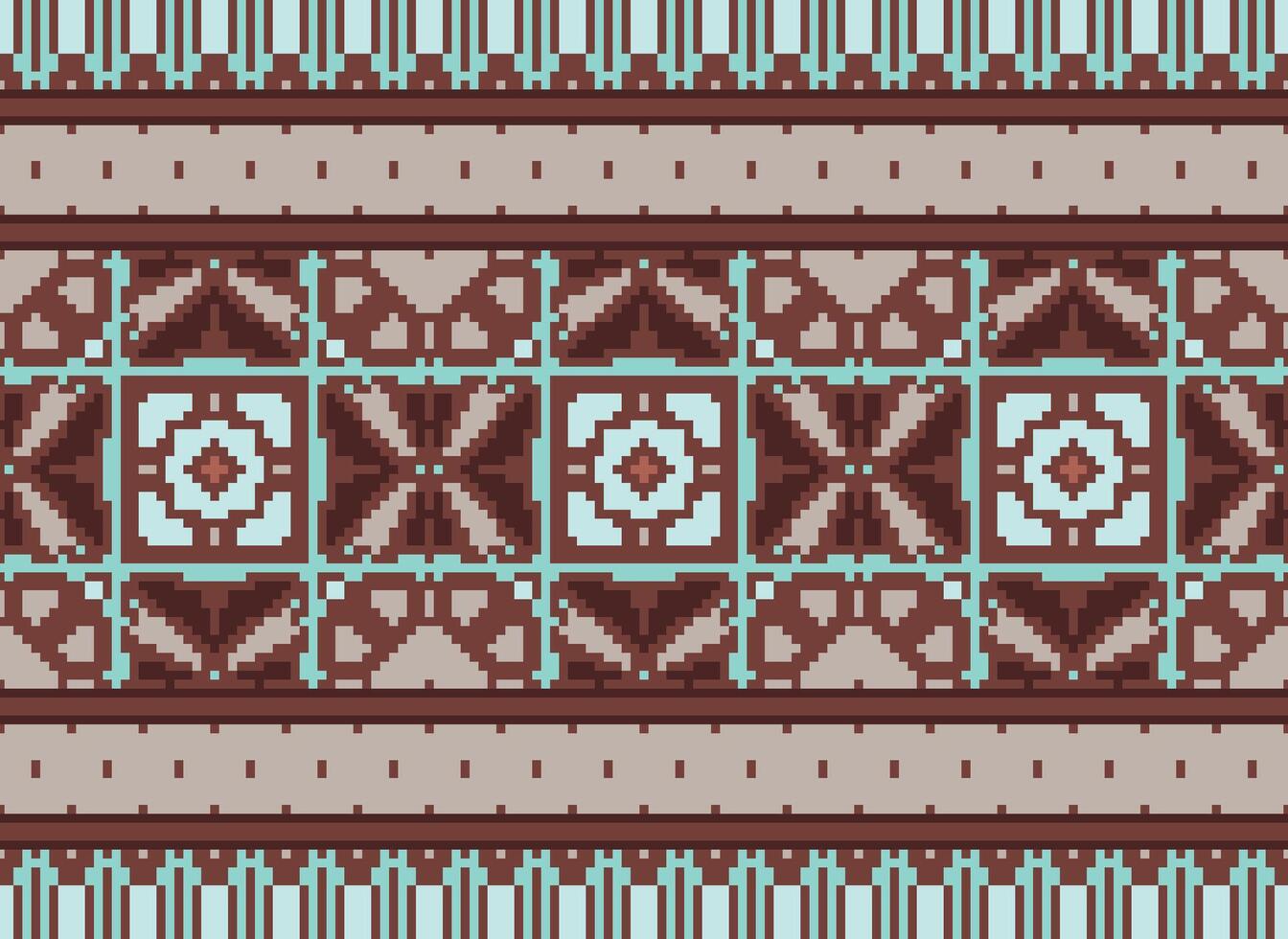 Pixel traditional ethnic pattern paisley flower Ikat background abstract Aztec African Indonesian Indian seamless pattern for fabric print cloth dress carpet curtains and sarong vector