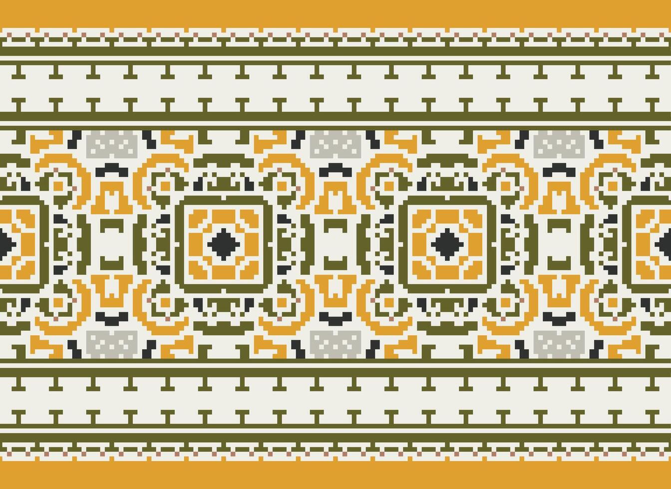 Pixel Cross Stitch pattern with Floral Designs. Traditional cross stitch needlework. Geometric Ethnic pattern, Embroidery, Textile ornamentation, fabric, Hand stitched pattern, pixel art. vector