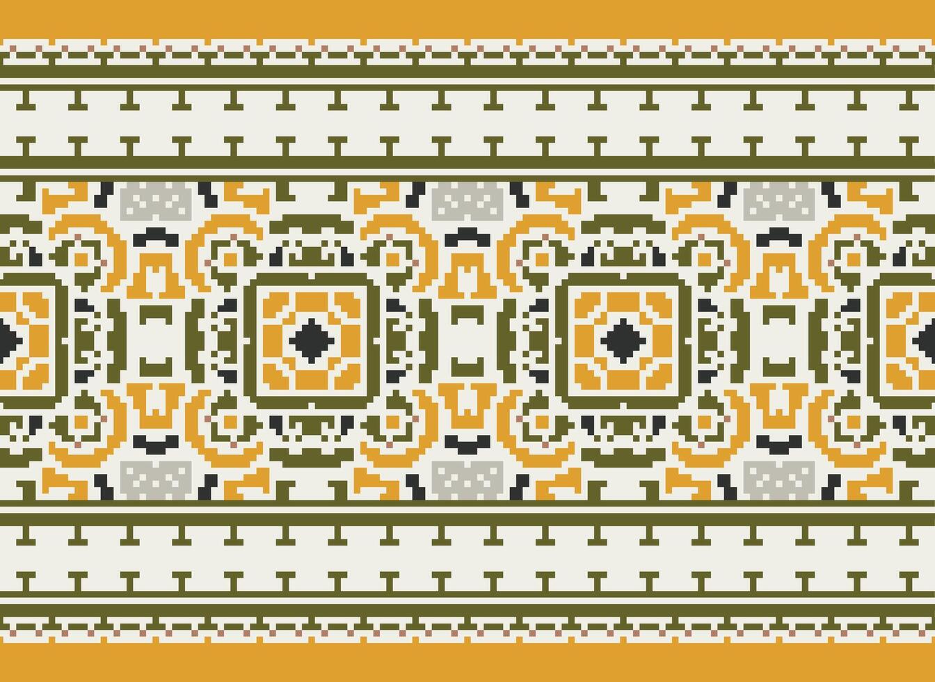 Pixel Cross Stitch pattern with Floral Designs. Traditional cross stitch needlework. Geometric Ethnic pattern, Embroidery, Textile ornamentation, fabric, Hand stitched pattern, pixel art. vector