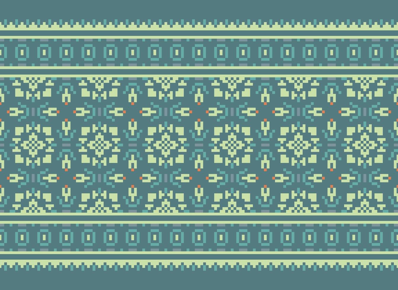 Cross Stitch pattern with Floral Designs. Traditional cross stitch needlework. Geometric Ethnic pattern, Embroidery, Textile ornamentation, fabric, Hand stitched pattern, Cultural stitching pixel art. vector