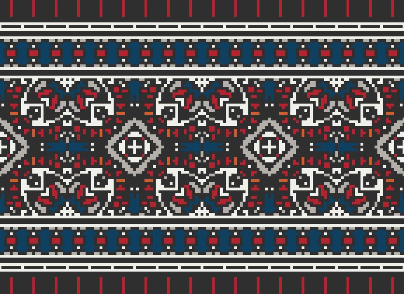 Cross Stitch Border. Embroidery Cross Stitch. Ethnic Patterns. Geometric Ethnic Indian pattern. Native Ethnic pattern.Texture Textile Fabric Clothing Knitwear print. Pixel Horizontal Seamless Vector. vector