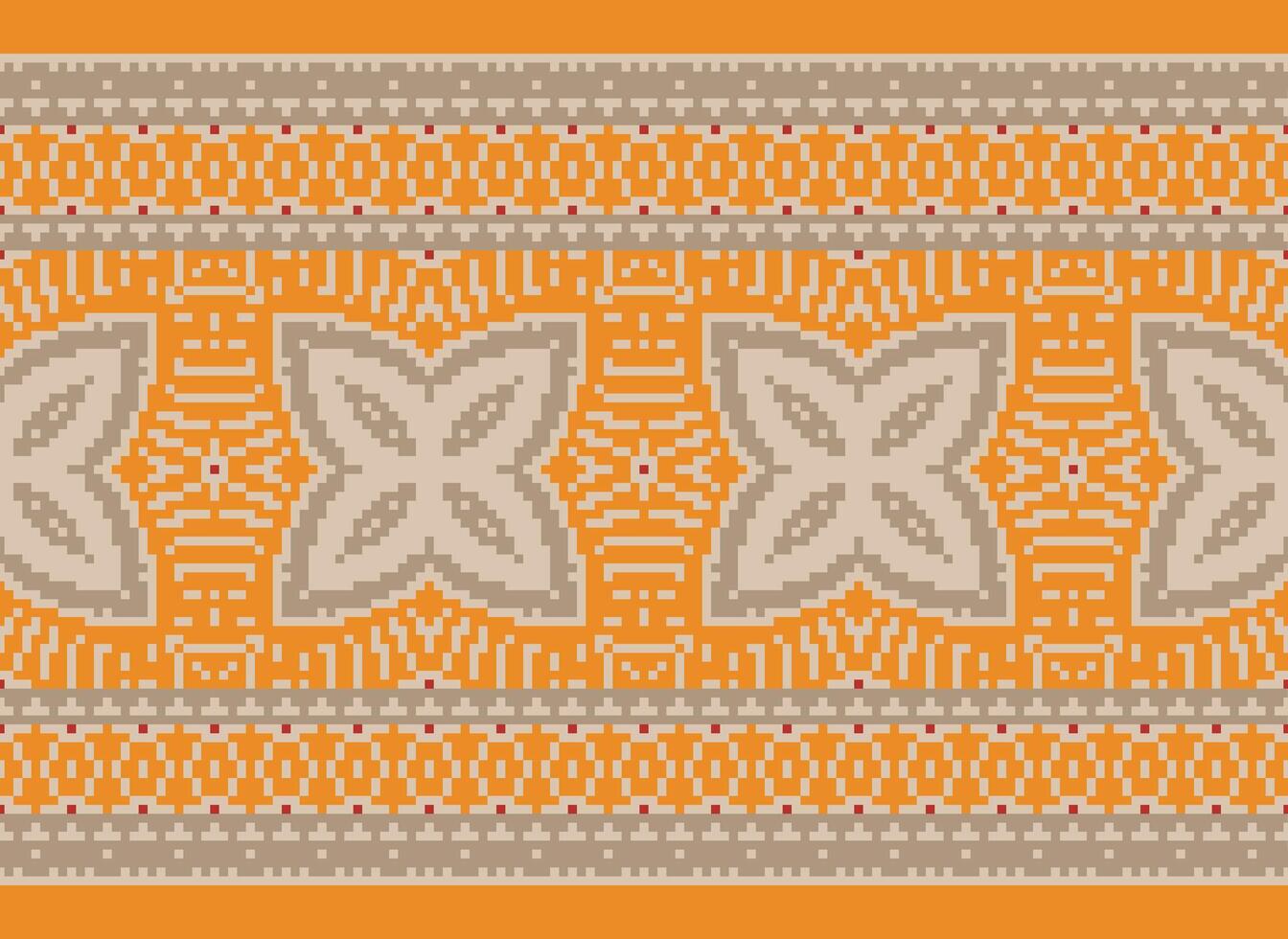 Pixel Cross Stitch pattern with Floral Designs. Traditional cross stitch needlework. Geometric Ethnic pattern, Embroidery, Textile ornamentation, fabric, Hand stitched pattern, pixel art. vector