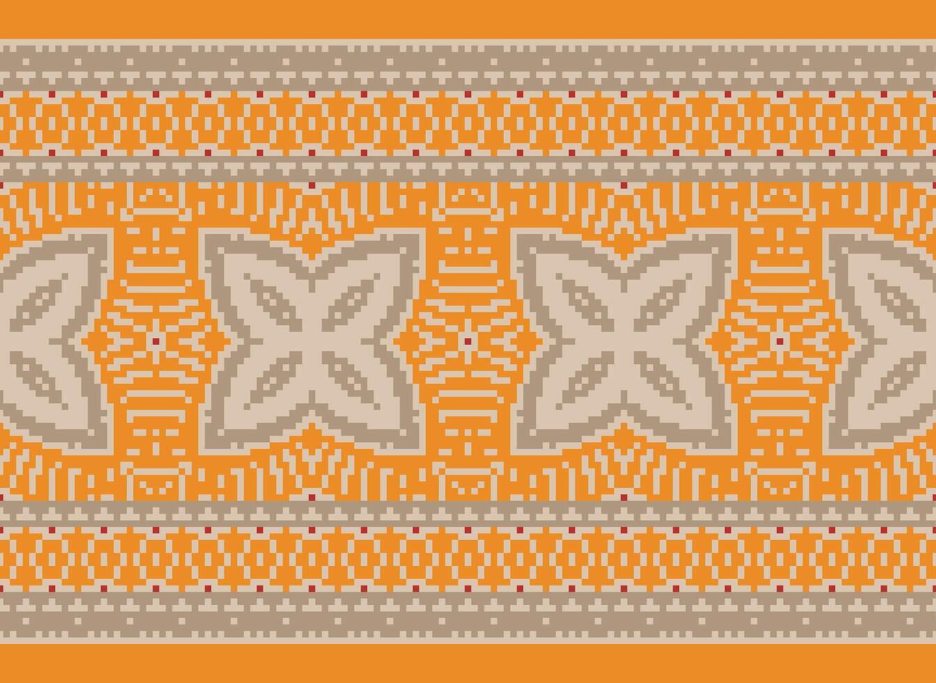 Pixel Cross Stitch pattern with Floral Designs. Traditional cross stitch needlework. Geometric Ethnic pattern, Embroidery, Textile ornamentation, fabric, Hand stitched pattern, pixel art. vector